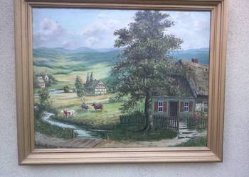 Obraz olejny Scena Rodzajowa ,,Pejzaż lat 50 ,,