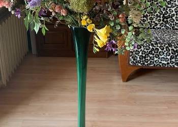 Szklany wysoki wazon 100cm zielony + kwiaty
