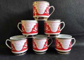 Stare filiżanki serwis kawowy Roman 6 sztuk porcelana Chodzież PRL Stare filiżanki serwis kawowy Roman 6 sztuk porcelana Chodzież PRL