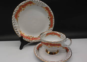 Porcelana CHODZIEŻ Trio Śniadaniowe Koral Złoto