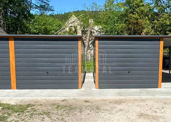 Garaż blaszany 6x6 m 2x brama uchylna drewnopodobny TS1318