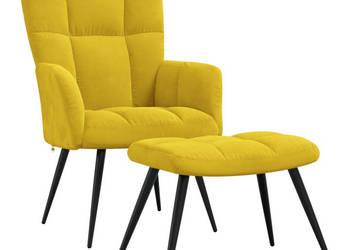 Fotel z podnóżkiem musztardowy obity aksamitem WM-328091