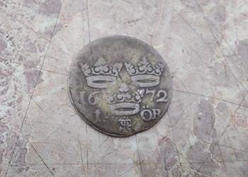 Stara zabytkowa moneta 1 Ore 1672r Szwecja Karol XI