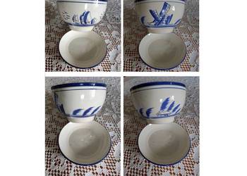 ceramiczna doniczka z podstawką Delft ptaki domy wiatrak żaglówki  Vintage