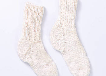 Wełniane skarpetki kremowe nad kostkę , jednolite, uniwersalne