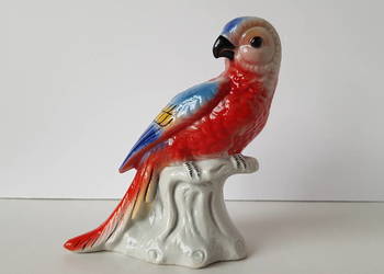 Sygnowana figurka Papuga, Steatyt Katowice, ceramika PRL