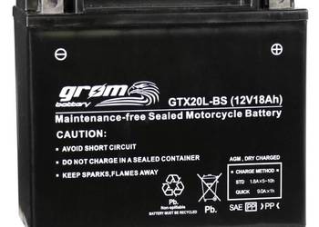 Akumulator motocyklowy 18Ah 270A GROM GTX20L-BS YTX20L-BS 12V