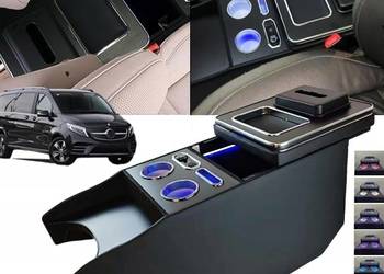 Pojemnik z podłokietnikiem QSULNN z 7 kolorowymi LED i USB, do Mercedes-Ben