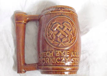 duży kufel z ceramiki, prl kufel górniczy retro, ceramiczny kufel vintage,