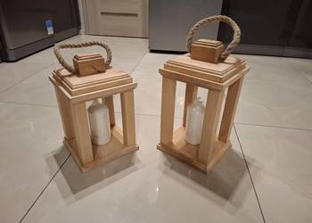 Lampiony, latarenki z drewna, ozdoby