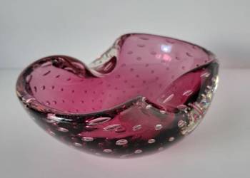 Włoska patera / miseczka Murano „Bullicante” – Serce Raspberry Róż, Vintage