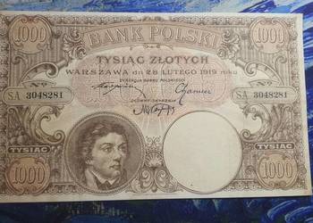 RARYTAS !!! 1000 złotych 1919 s. A