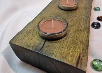 Świecznik bukowy DeepWax, żywica, zielony, 3 tealighty, Sue Ellen No. 32