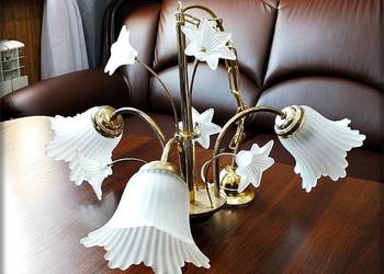 Lampa wisząca Złoty Żyrandol Kwiaty / Kwiatki 3 ramienny 80-90' Vintage PRL