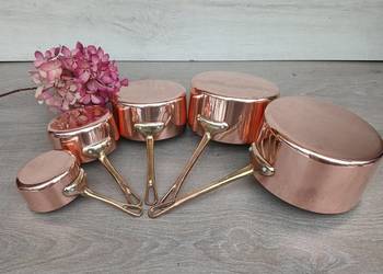 Miedziane rondle miedziany garnek rondel - komplet 5 szt - NOWE