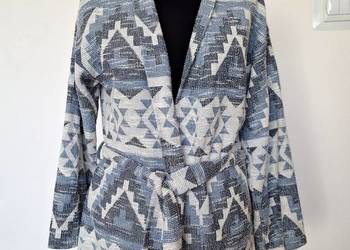 Błękitne kimono trencz w etniczne wzory 40 bawełna z paskiem