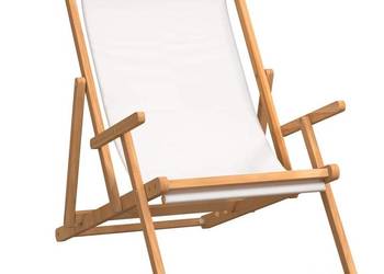 vidaXL Składany leżak plażowy, lite drewno tekowe, kremowy(SKU:317696)