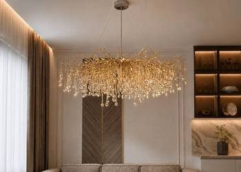 Żyrandol glamour srebrny nowoczesny do salonu