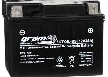 Akumulator motocyklowy 3Ah 60A GROM GTX4L-BS YTX4L-BS 12V  P+