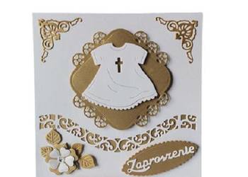 Zaproszenia Chrzest Święty Szatka W Ramce  K4 Złoto - Biel