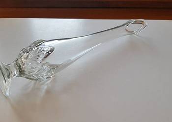 Wazon z liściem / liśćmi / flet, Ząbkowice, szkło PRL