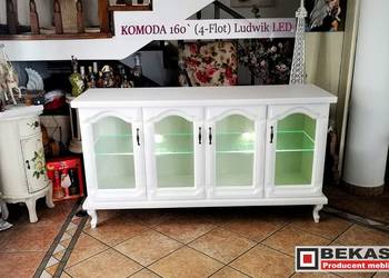 Stylowa Biała Komoda 160` Ludwik (4-FloT) Biały Dąb BEKAS