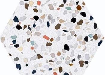 Gres heksagon BIAŁE LASTRIKO Straciatella Terrazzo