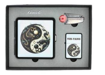 Zestaw Prezentowy Yin Yang Papierośnica + Zapalniczka + Kamienie i Knot