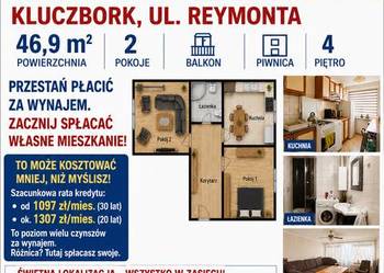2 pokoje | 46,9 m² | Balkon | Centrum Kluczborka | Do wprowadzenia