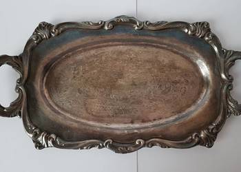 Stara, metalowa, sygnowana, platerowana taca / tacka, plater