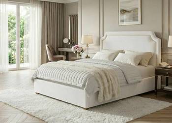 FABIO 160x200 białe Beżowy Jasny zagłówek sypialnia z pojemnikiem