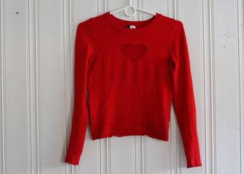 czerwony sweter bluzka H&M xs 34 siatka siateczka serce