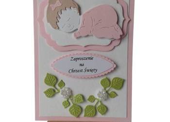 ZAPROSZENIA CHRZEST DZIECKO W SERWETCE C6 RÓŻ - BIEL