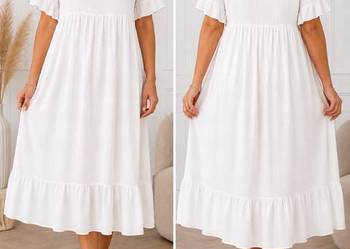 Biała sukienka boho plus size falbany UNI biust 118 cm długość 106 cm