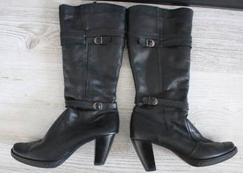 Czarne kozaki na obcasie ocieplane na zamek