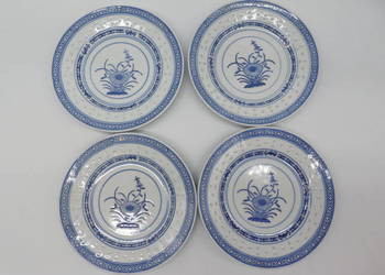 Komplet 4 chińskich talerzyków deserowych – Porcelana Ryżowa (Jingdezhen)