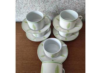 porcelanowe filiżanki talerzyki green zielone liście zestaw do kawy herbaty