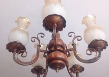 Żyrandol PRL,retro 5-ramienny, klosze tulipany