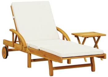 vidaXL Leżak z poduszką i stolikiem, lite drewno akacjowe(SKU:3206362)