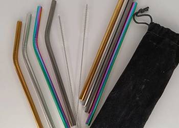 Zestaw 8× metalowe słomki wielorazowe EKO + 2 czyściki + etui | stal nierdz