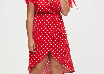 Sukienka H&M 52 5XL 6XL czerwona w kropki białe groszki wrap dress wiskoza