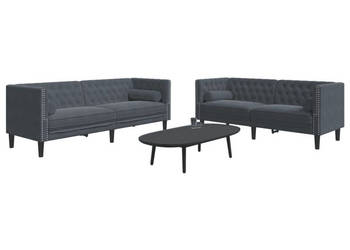 2-cz. wypoczynek Chesterfield z wałkami ciemnoszary aksamit WM-3209292