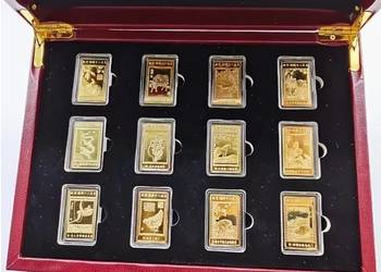 Kolekcjonerski zestaw znaków chińskiego Zodiaku w formie złotych sztabek