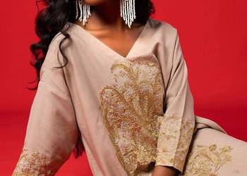 Nowa długa tunika kurta kameez S boho bohemian lato złoty ha