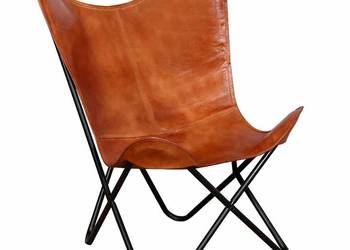 vidaXL Krzesło motyl, brązowe, skóra naturalna(SKU:243728)