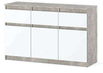 Komoda Nowoczesna 3 Szuflady Oleksa 120cm Pojemna Szafka Rtv Beton Biała