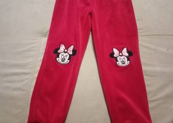 Welurowe spodnie Disney Minnie Mouse 110 - fuksja, welur, haft na kolanach