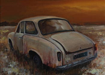 Obraz olejny z cyklu "Wrosty" - Syrena 105 30x30