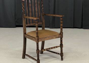 Fotel drewniany klasyczny z litego drewna, skórzane siedzisko