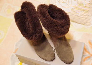 Kozaczki zamszowe 6 brązowe na koturnie